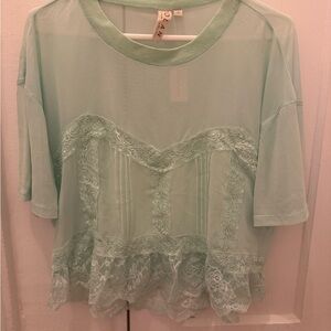 Dolan Light Green Lace Accent Blouse